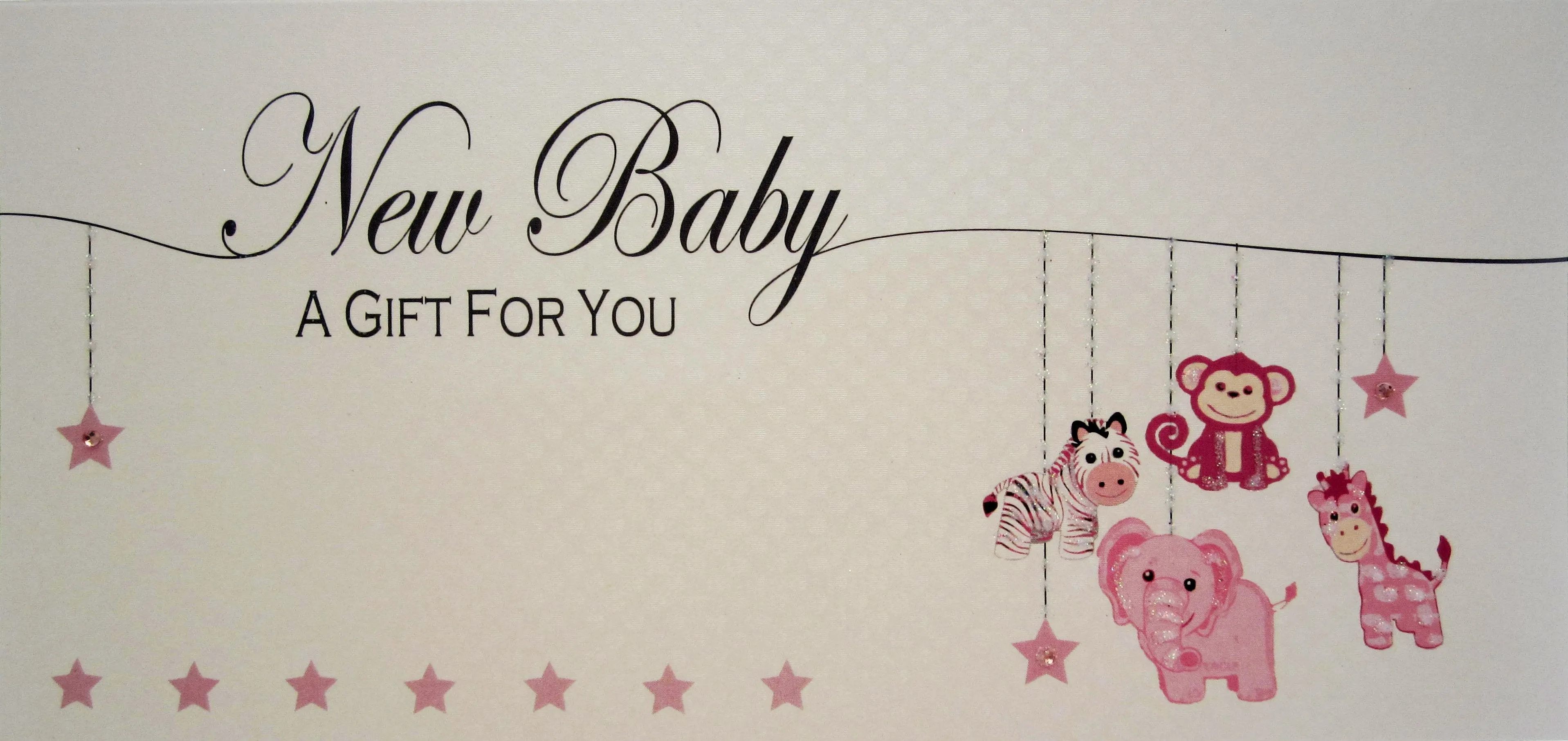 New Baby Card - Girl / Pink Animals (Money Wallets)
