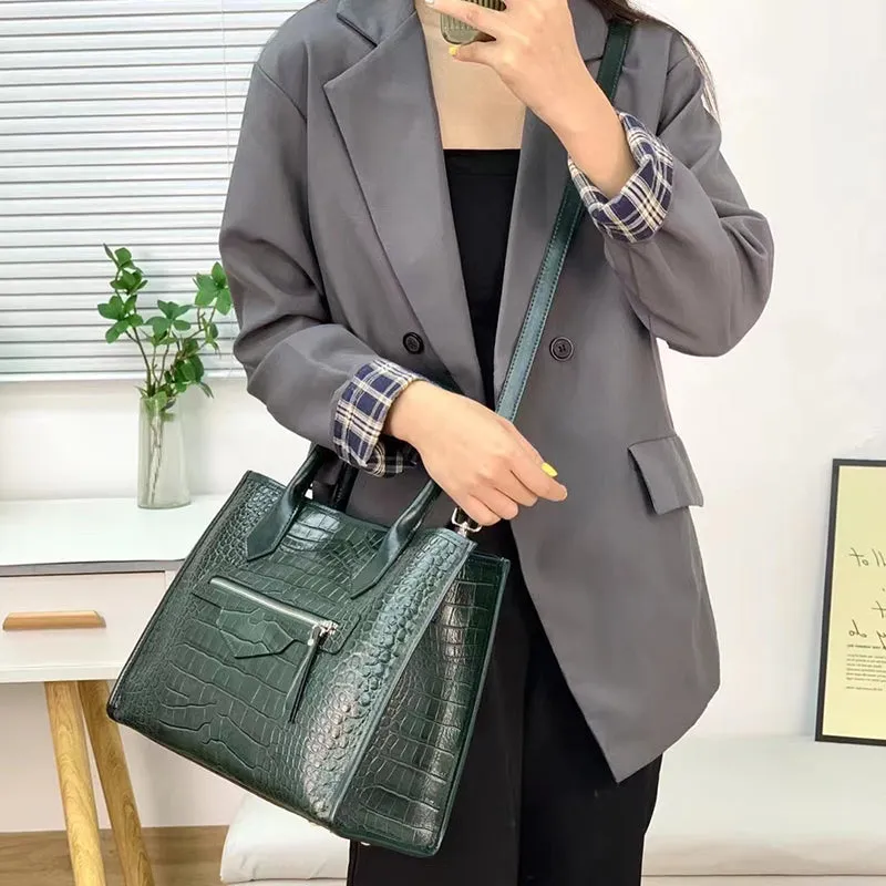 Olga Crocodile Pattern Top Handle Tote