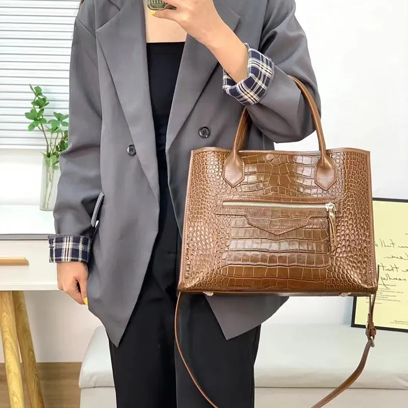 Olga Crocodile Pattern Top Handle Tote