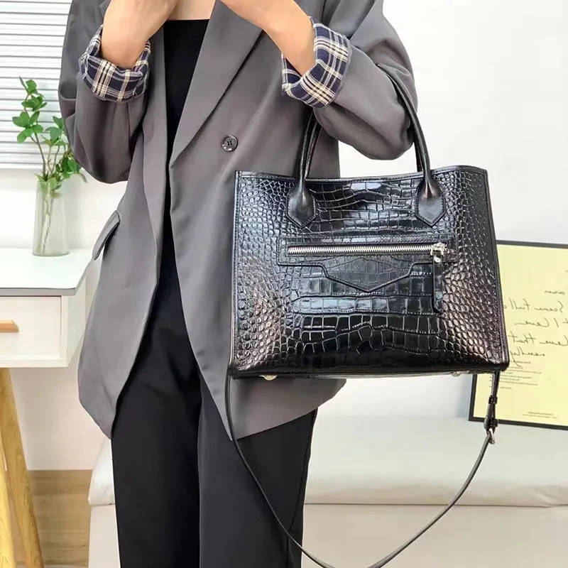 Olga Crocodile Pattern Top Handle Tote