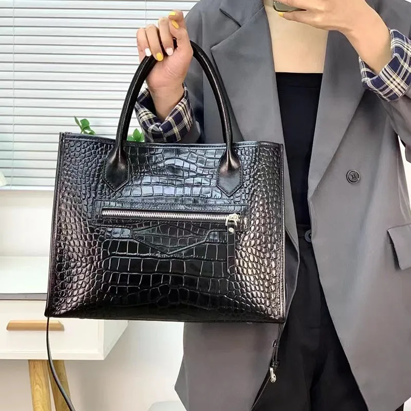 Olga Crocodile Pattern Top Handle Tote