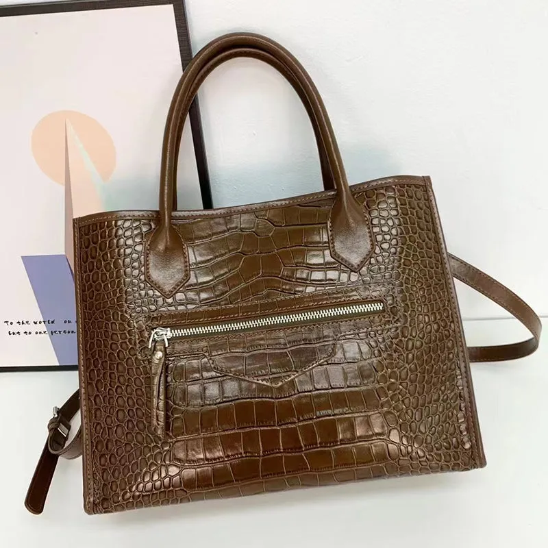 Olga Crocodile Pattern Top Handle Tote