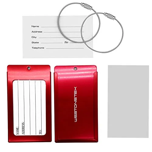 Pack Of 2 Luggage Tags, Aluminum Metal Travel Id Tag Business Card Holder Name Address Identifier