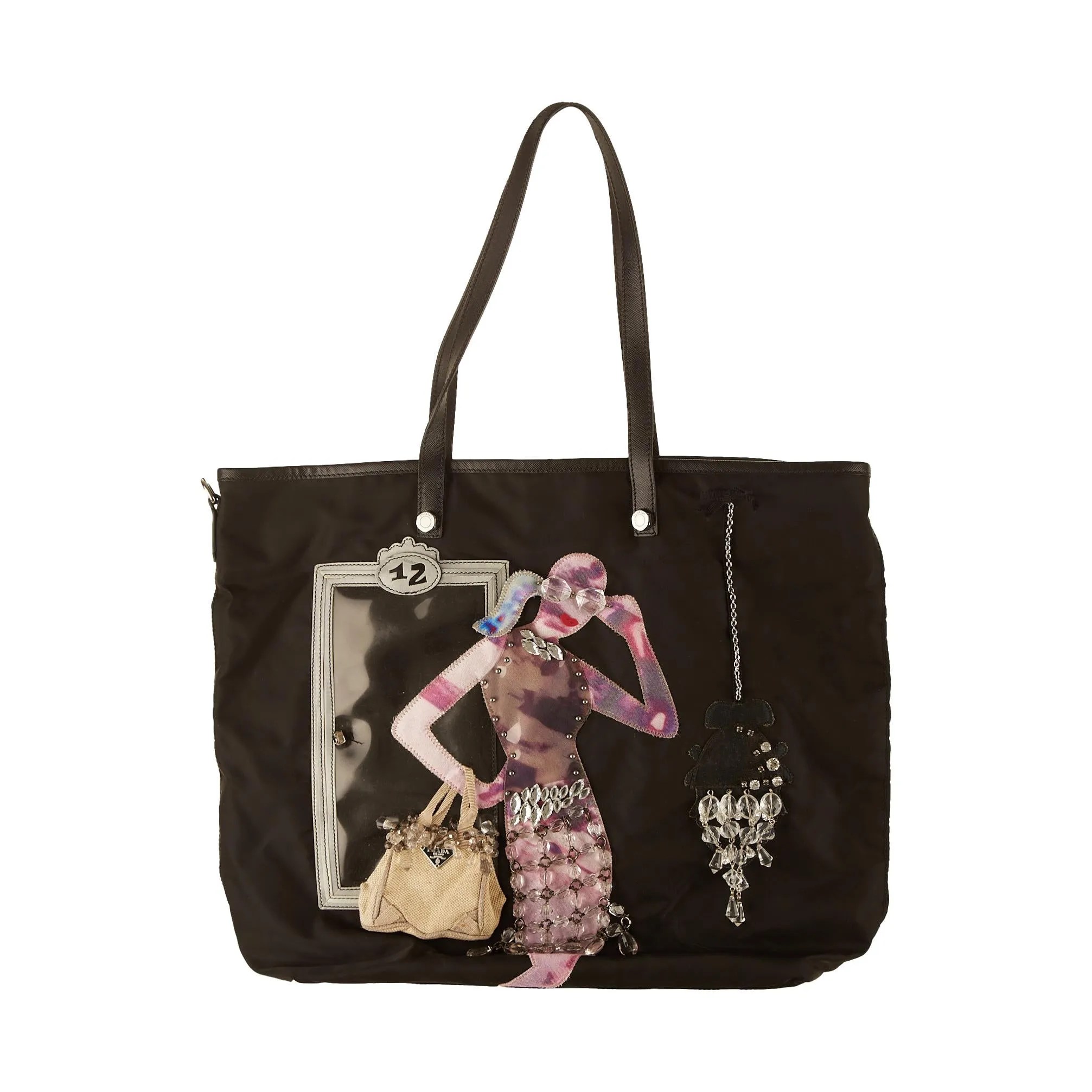 Prada Black Nylon Embellished Shoulder Bag