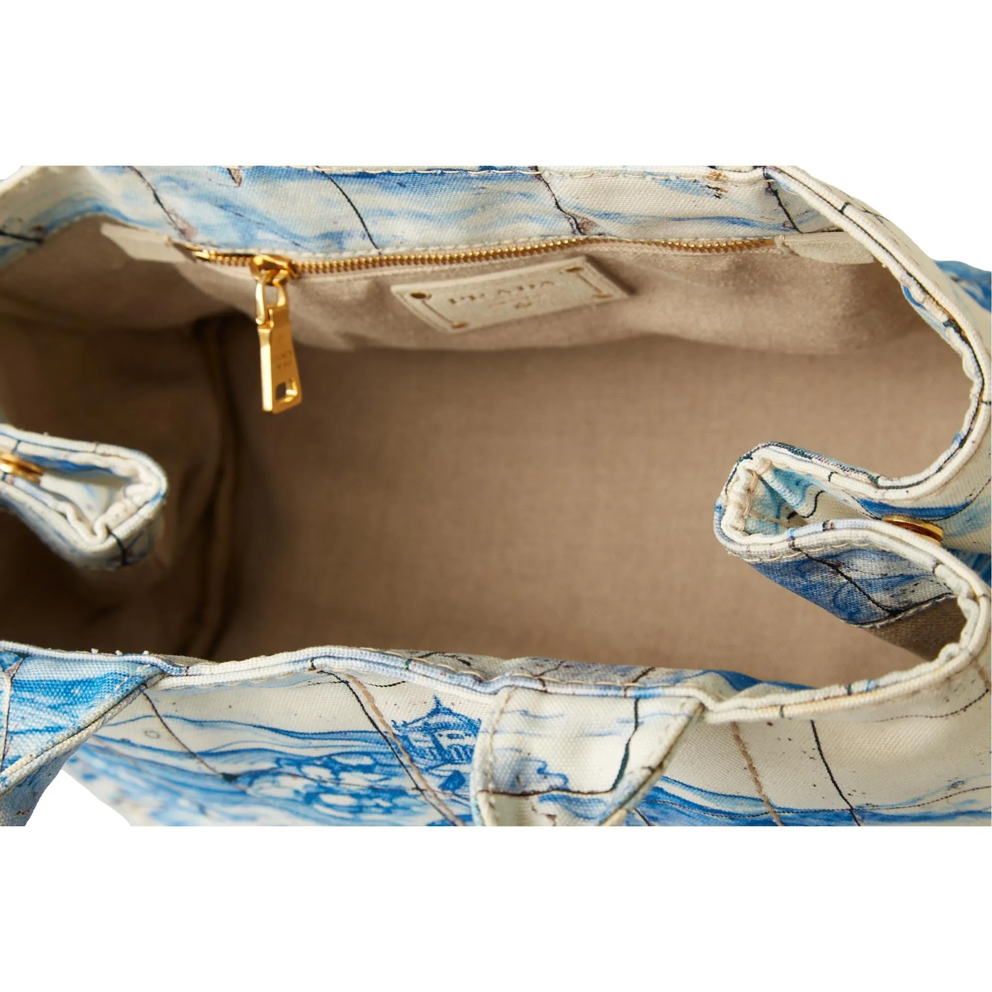 Prada Blue   White Canvas Mosaic Canapa Bag