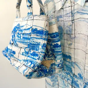Prada Blue   White Canvas Mosaic Canapa Bag