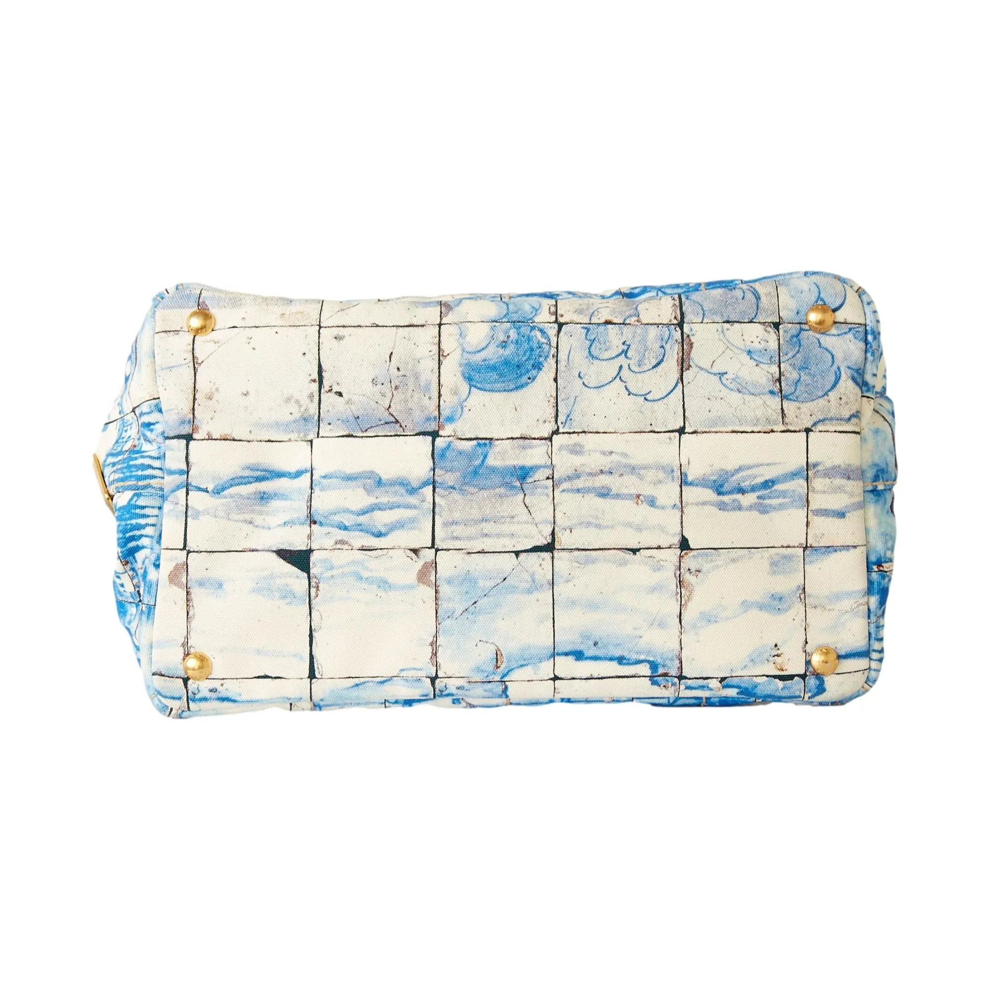 Prada Blue   White Canvas Mosaic Canapa Bag