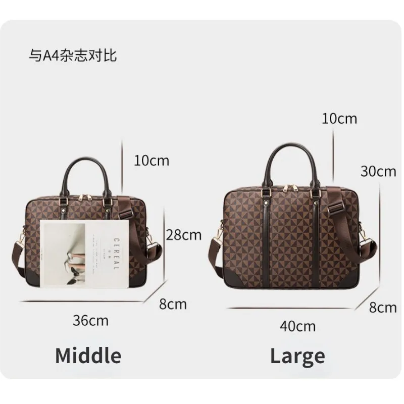 Printed Leather Business Briefcase Men/Women Wheel Bag 14/16 Inches Laptop Shoulder Bag Crossbody Computer Handbag
