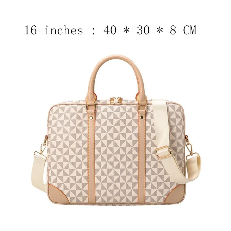 Printed Leather Business Briefcase Men/Women Wheel Bag 14/16 Inches Laptop Shoulder Bag Crossbody Computer Handbag