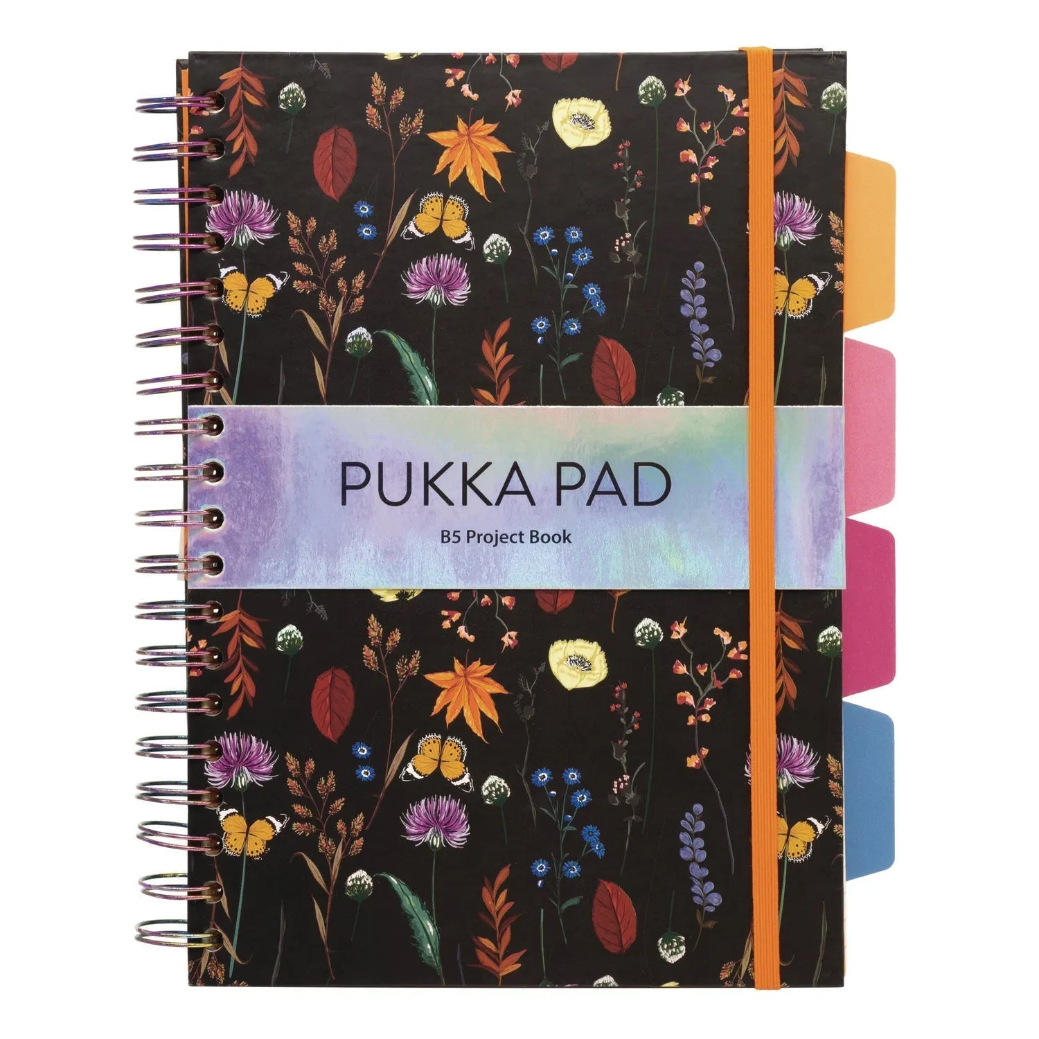 PUKKA PAD® B5 Size Project Book, 4-Subject, Medium/College Rule, Assorted Blum Floral Covers, (100) 9.8 x 6.9 Sheets, 3/Pack