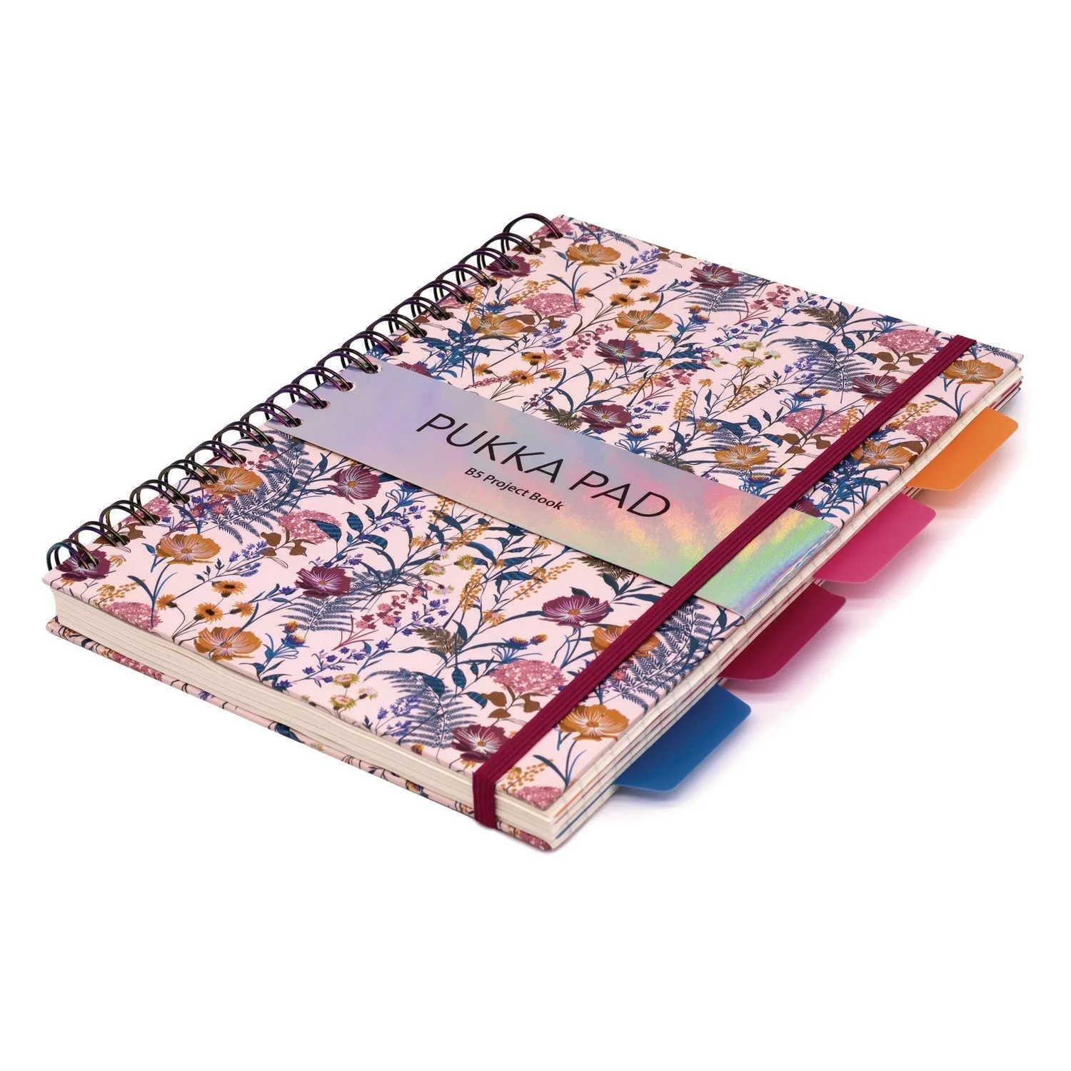 PUKKA PAD® B5 Size Project Book, 4-Subject, Medium/College Rule, Assorted Blum Floral Covers, (100) 9.8 x 6.9 Sheets, 3/Pack