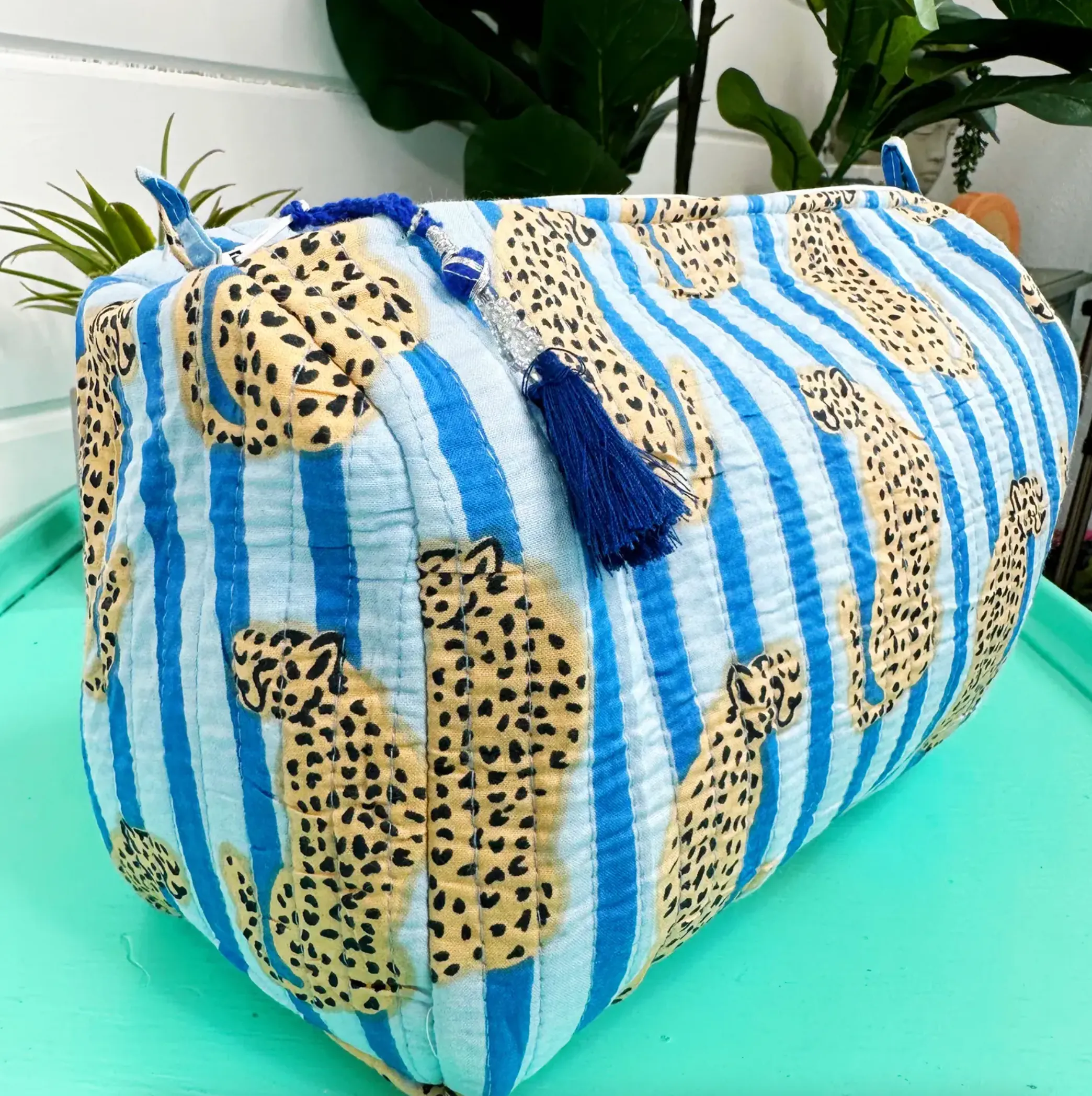 Quilted Cosmetic Bag | Blue Jaguar
