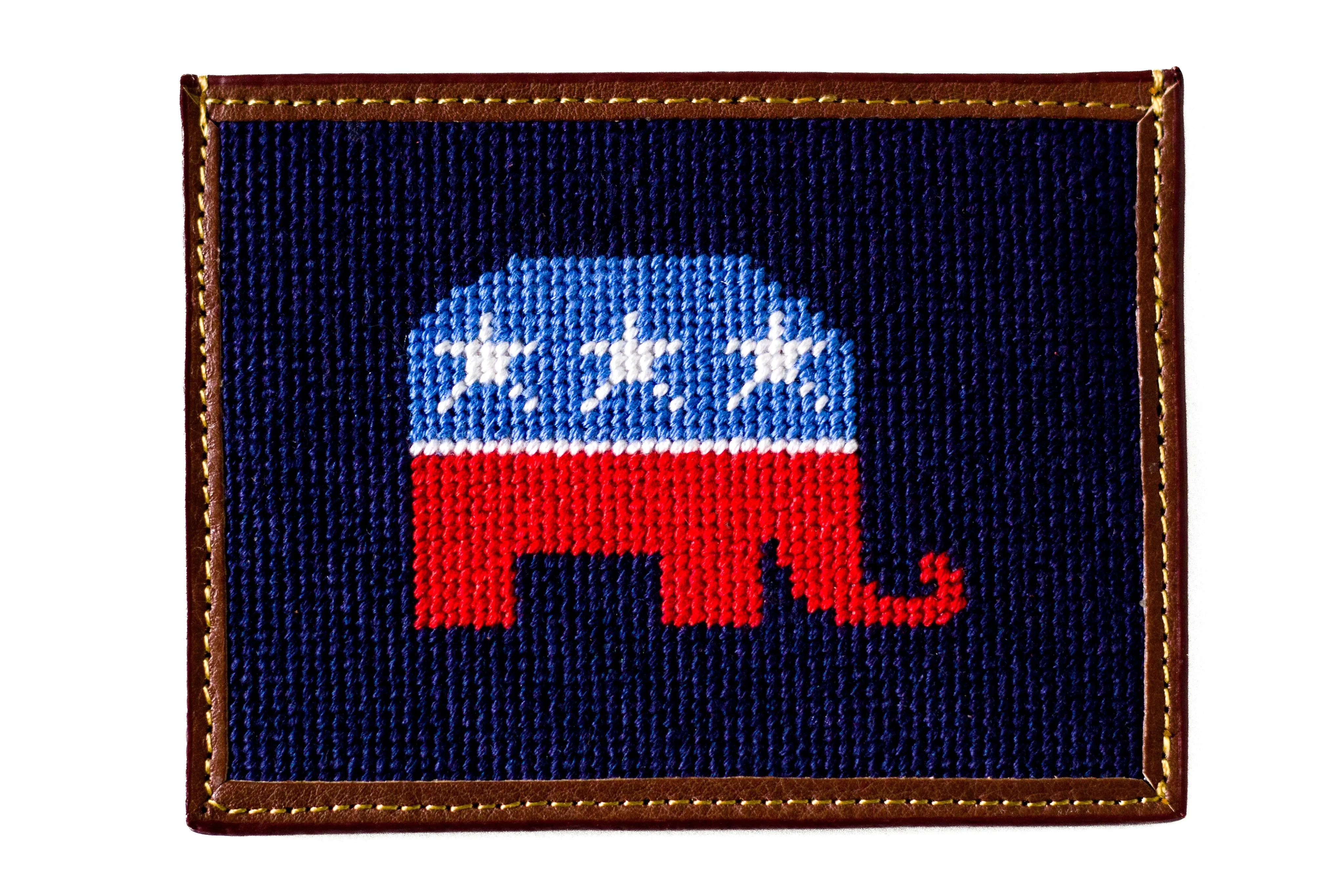 REPUBLICAN ELEPHANT NEEDLEPOINT CARD WALLET