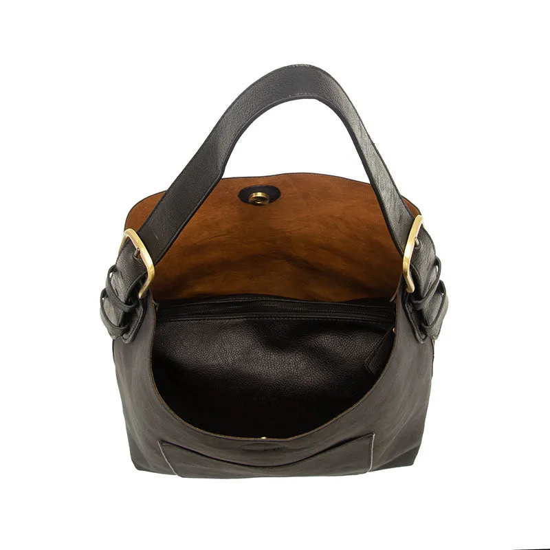 Rich Faux Suede Hobo Handbag in Black