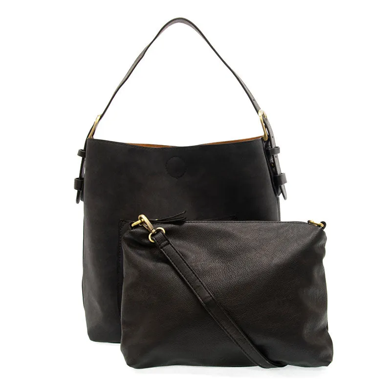 Rich Faux Suede Hobo Handbag in Black