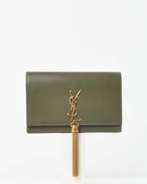 Saint Laurent Army Green Leather Kate Chain Tassel Wallet On Chain