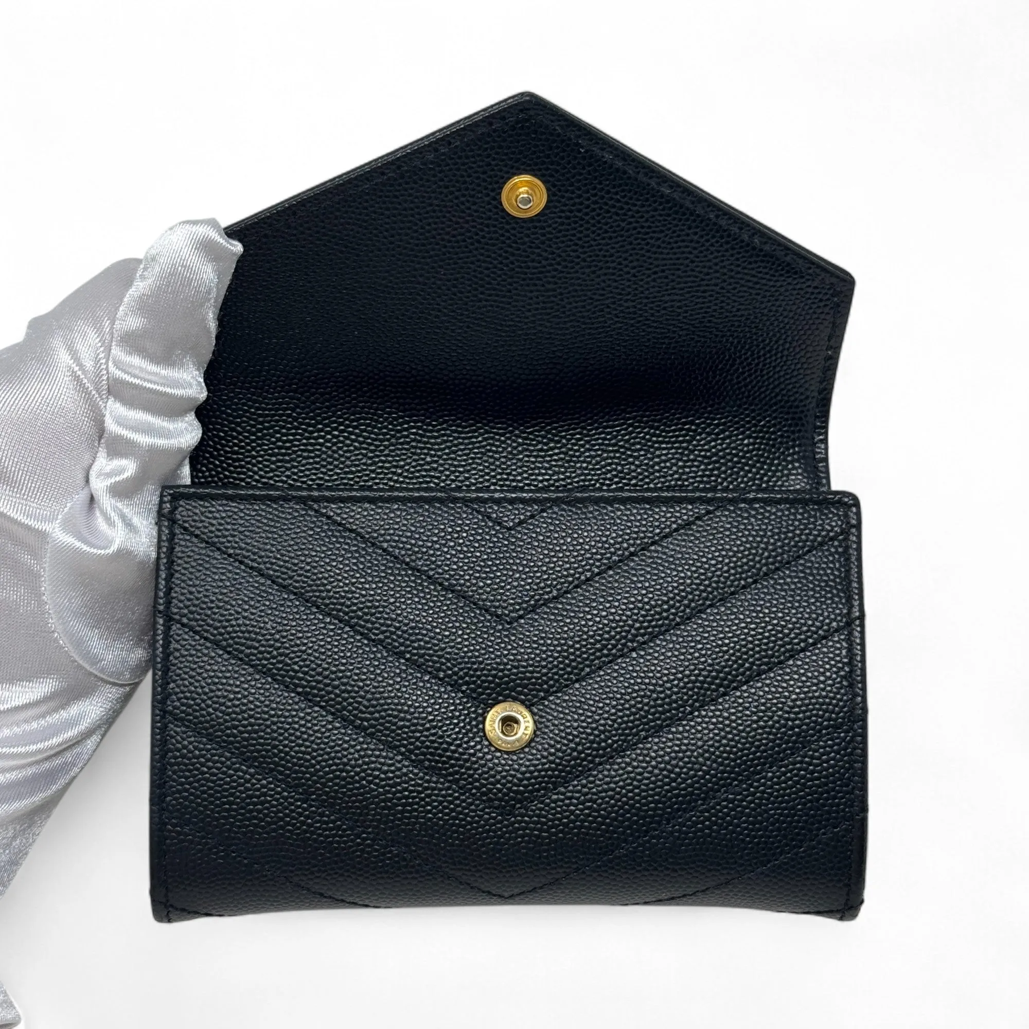 Saint Laurent Black Small Cassandre Envelope Wallet