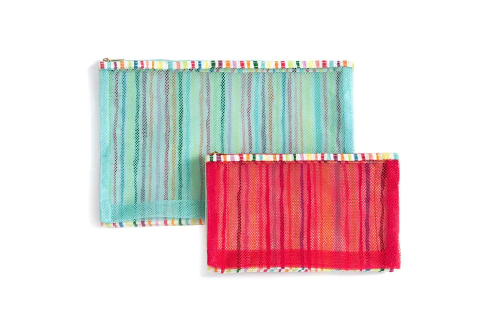 Set of 2 Striped Mesh Travel Bags