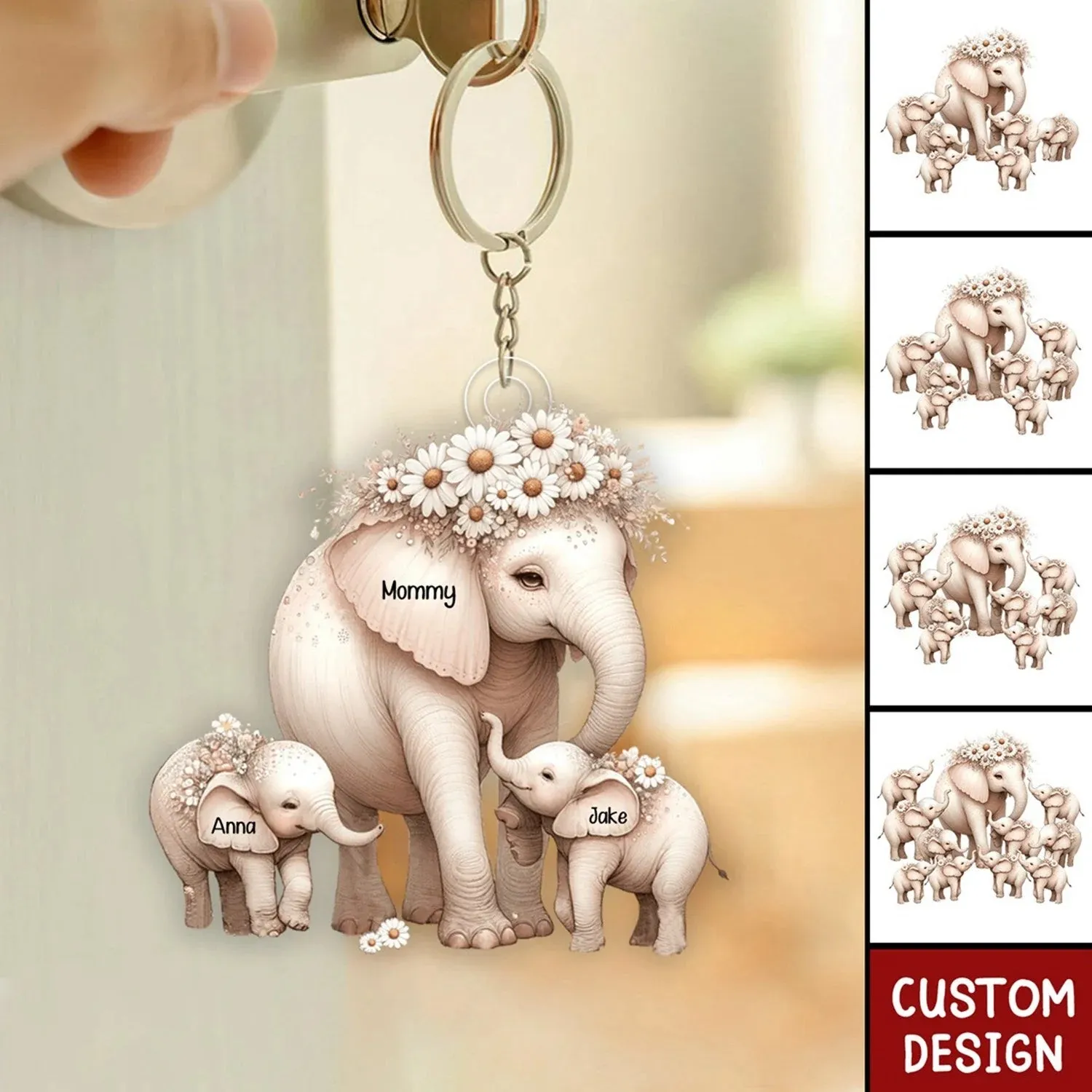 Shineful Gift For Mother's Day - Mom/Nana Elephant With Little Kids Personalized Acrylic Keychain