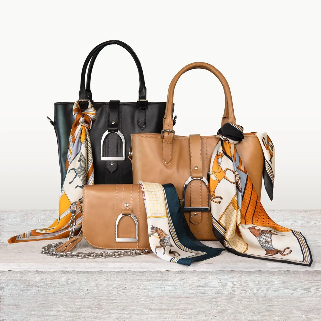 Signature - English Stirrup Tote Bag in Black Italian Leather with Nickel Hardware Equestrian Tote Bag