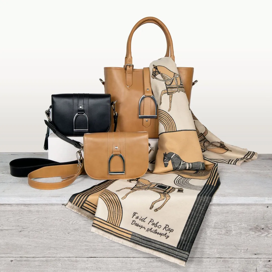Signature - English Stirrup Tote Bag in Black Italian Leather with Nickel Hardware Equestrian Tote Bag