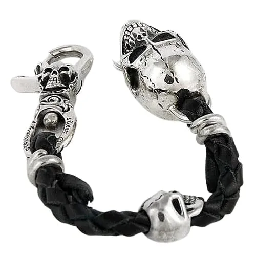 Skull Silver Leather Biker Keychain Wallet Holder