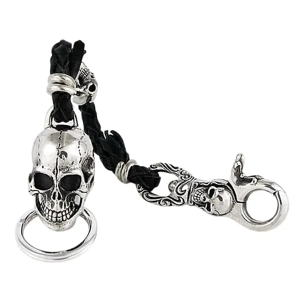 Skull Silver Leather Biker Keychain Wallet Holder