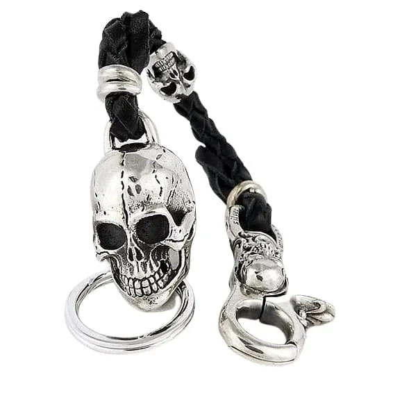Skull Silver Leather Biker Keychain Wallet Holder