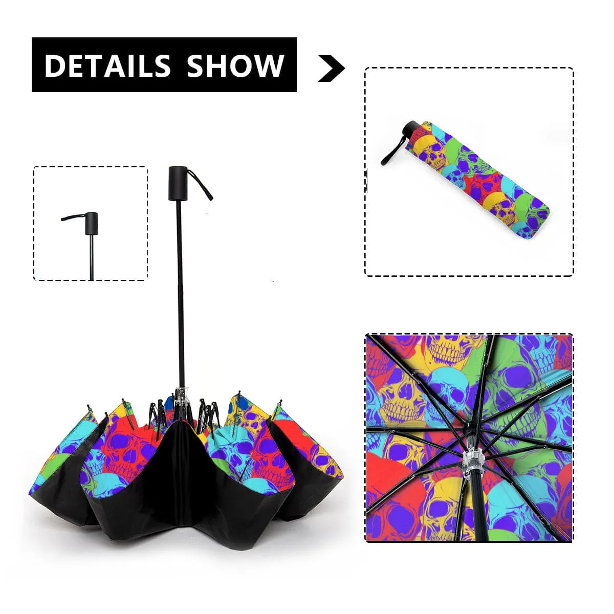 Skulls Rainbow All Over Automatic Umbrella
