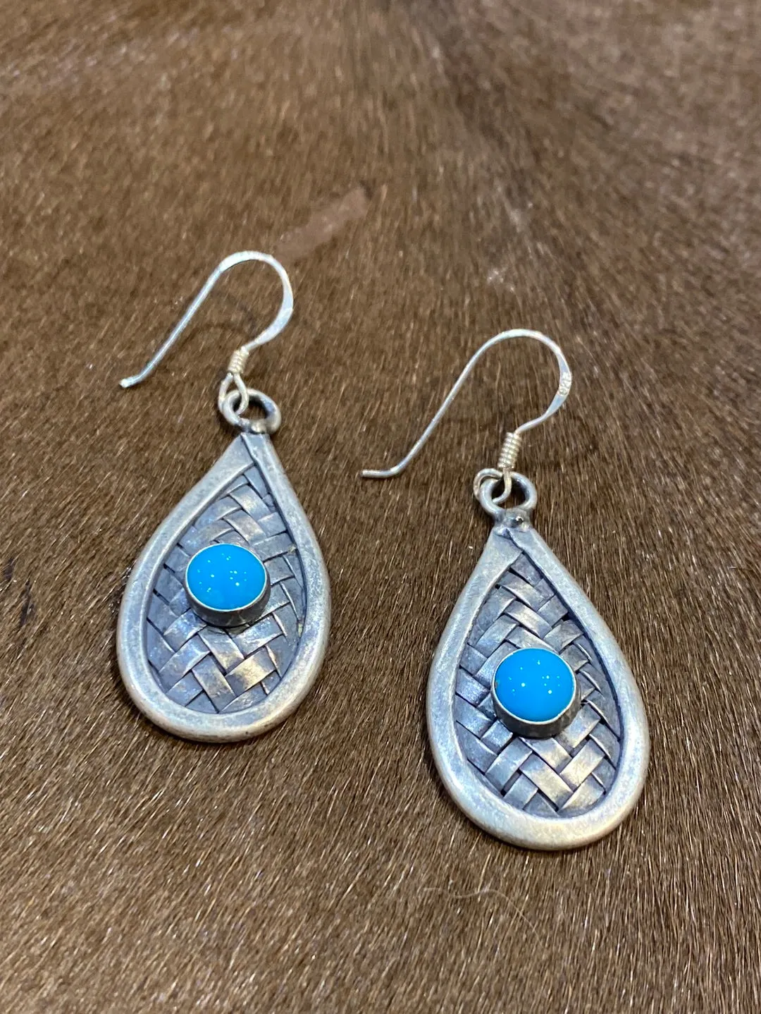 Sterling Woven Teardrop Earrings - Turquoise