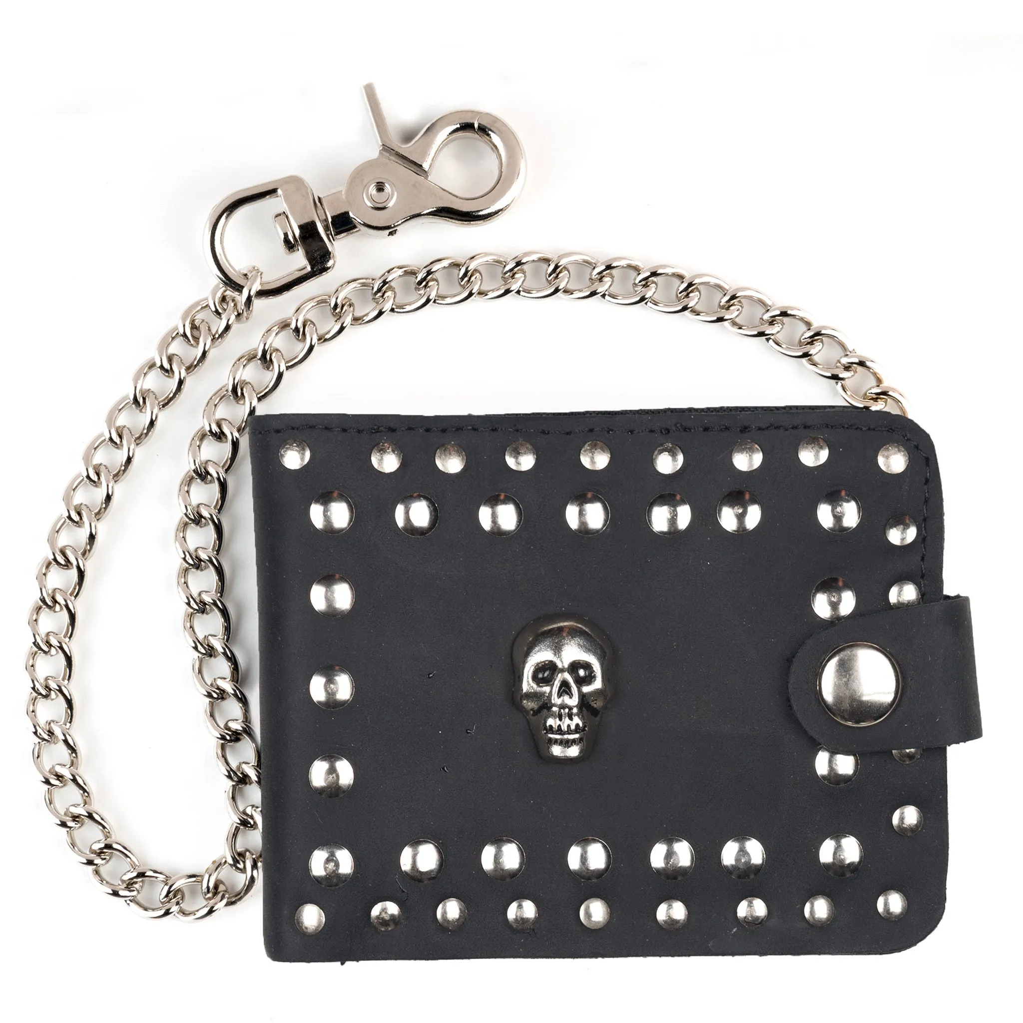 Studded Skull Billfold w/ Chain