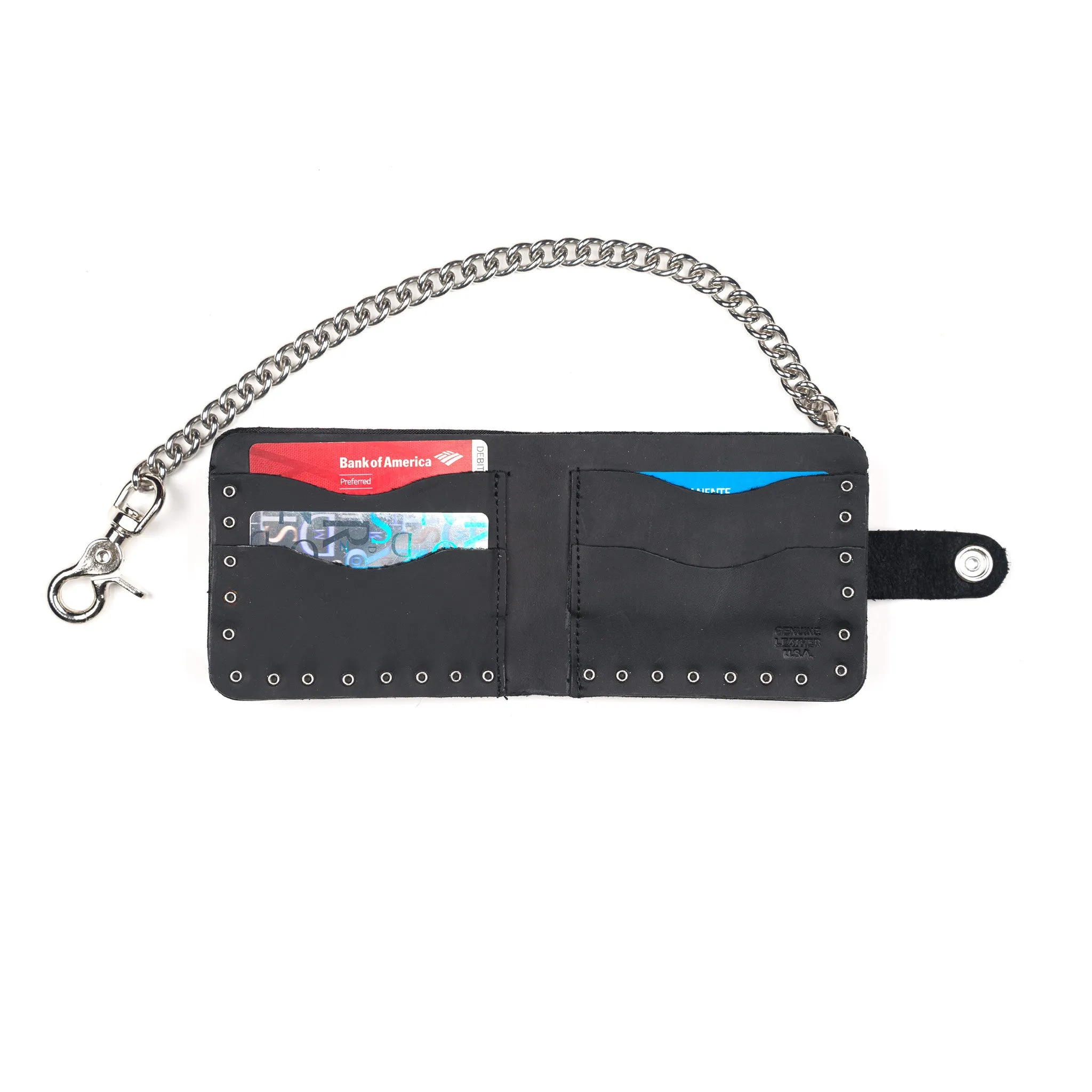 Studded Skull Billfold w/ Chain
