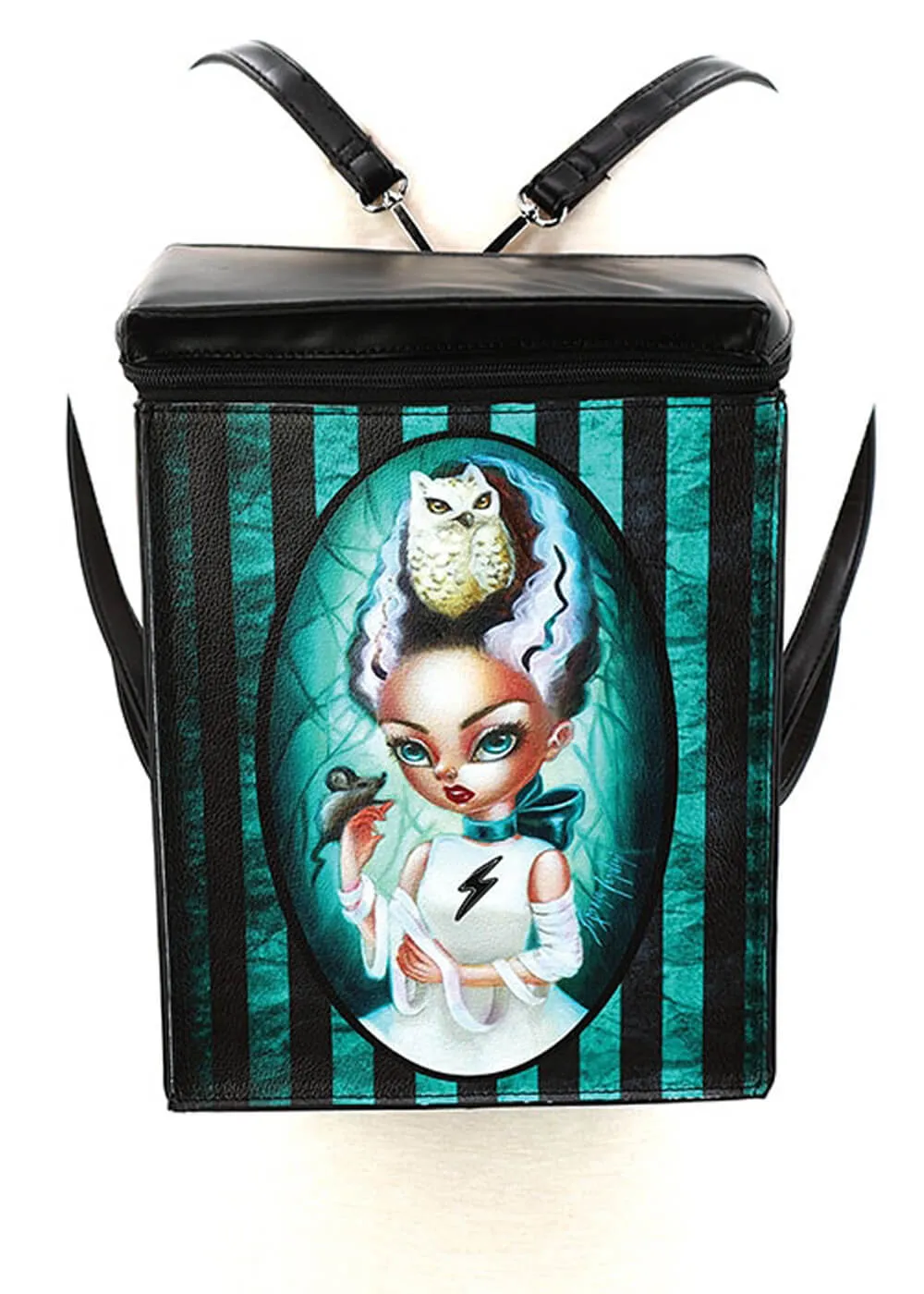 Succubus Bags Bride of Frankenstein Striped Backpack Black