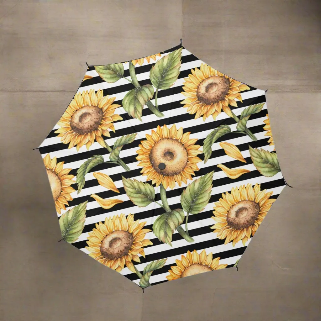 Sunflower Striped Travel Umbrella – Auto Open/Close