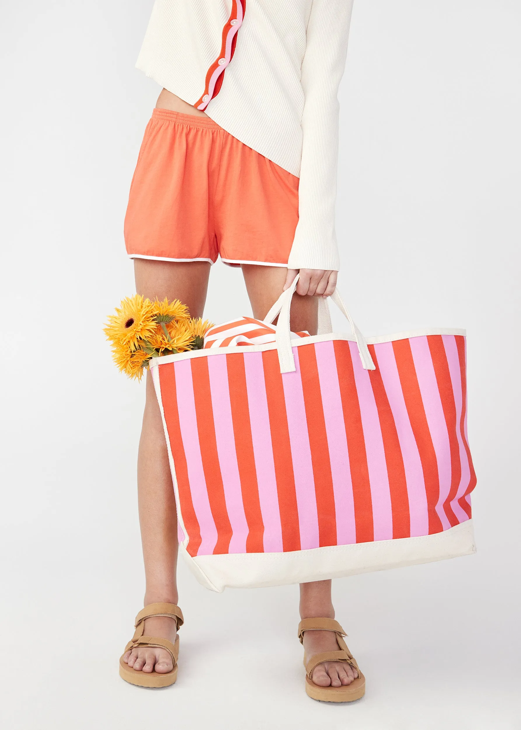 The All Over Striped Tote - Pink/Poppy