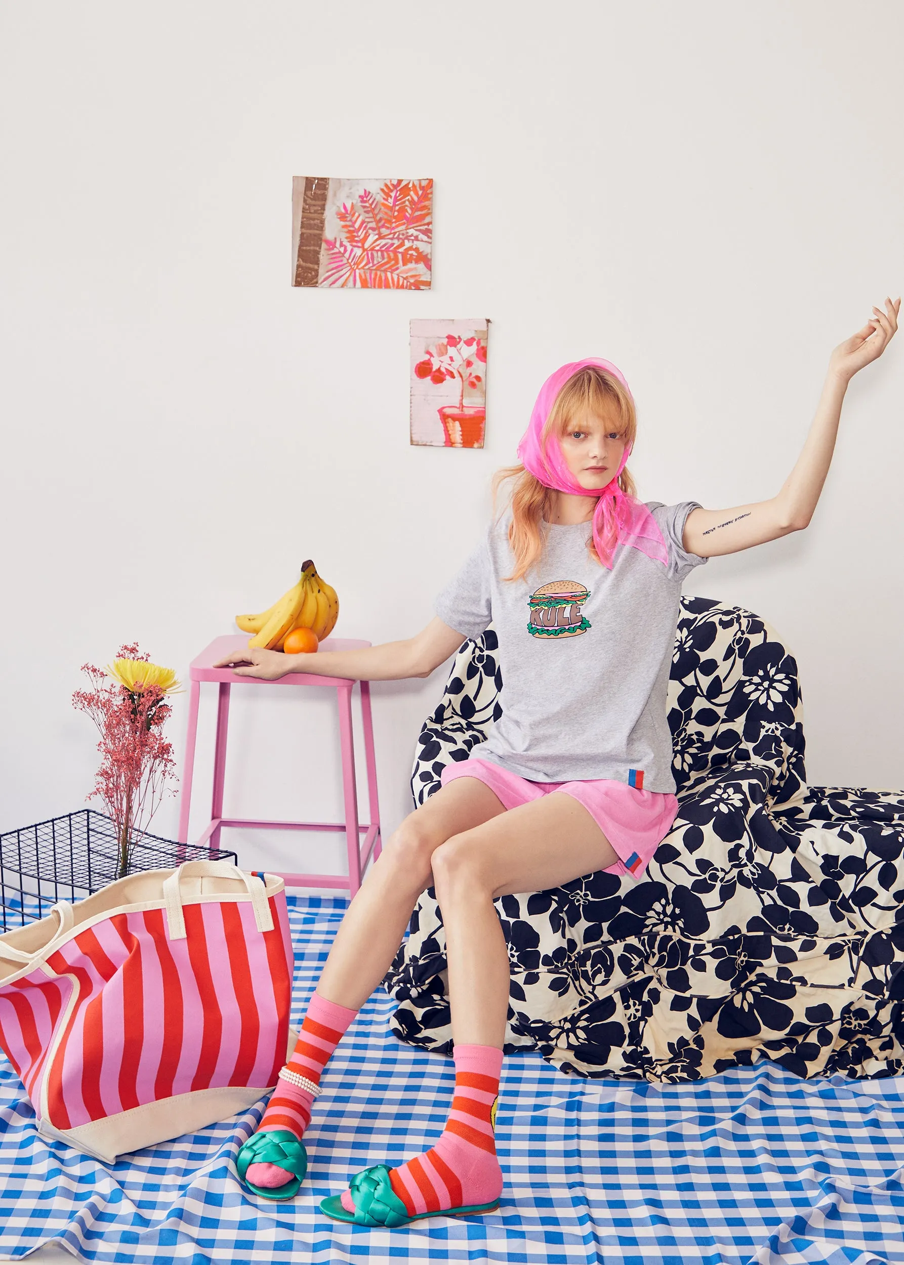 The All Over Striped Tote - Pink/Poppy