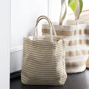 Thin Striped Shopper: Tan