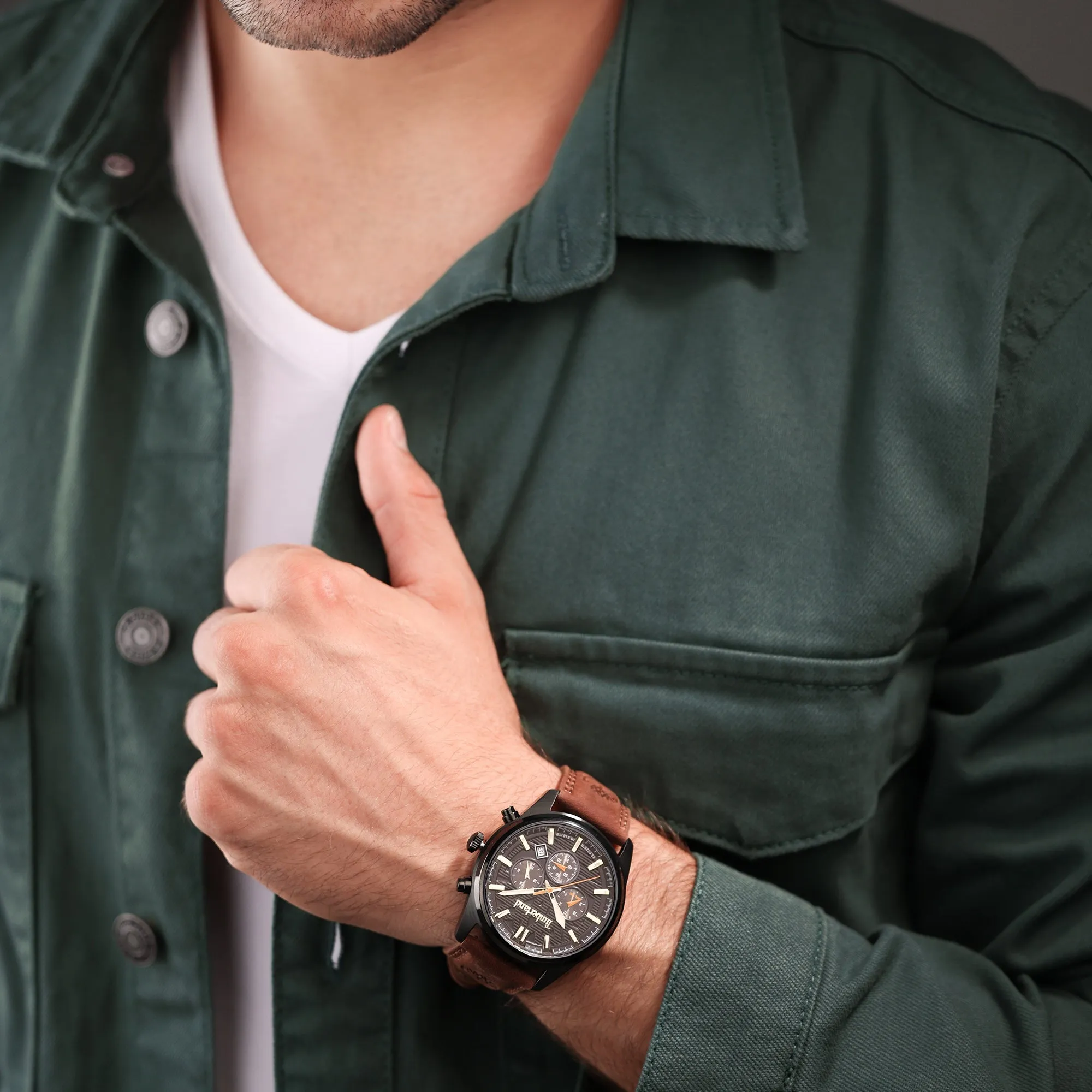 Timberland Northbridge Black-Plated Stainless Steel & Leather Strap Chronograph Watch