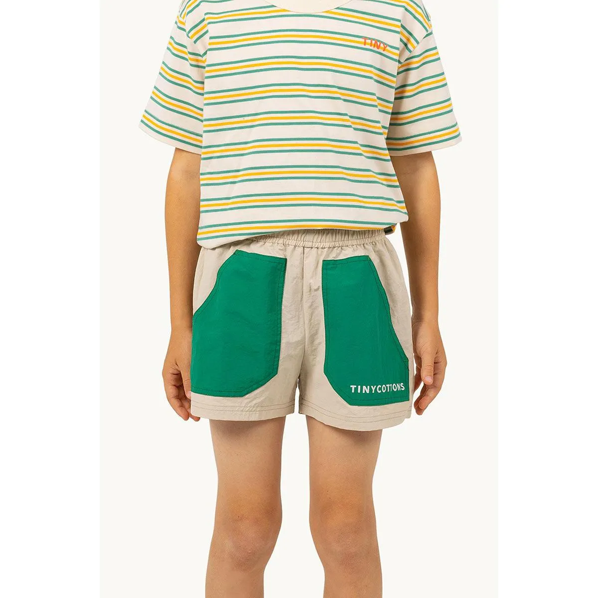 Tiny Cottons - Colour block shorts - vanilla / emerald