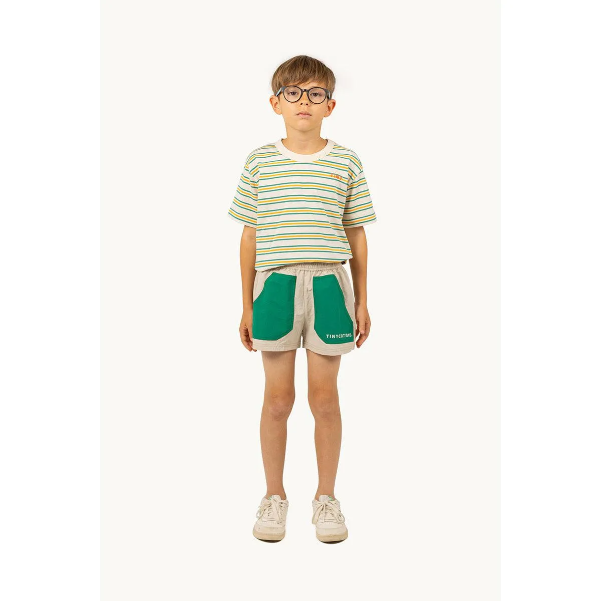 Tiny Cottons - Colour block shorts - vanilla / emerald