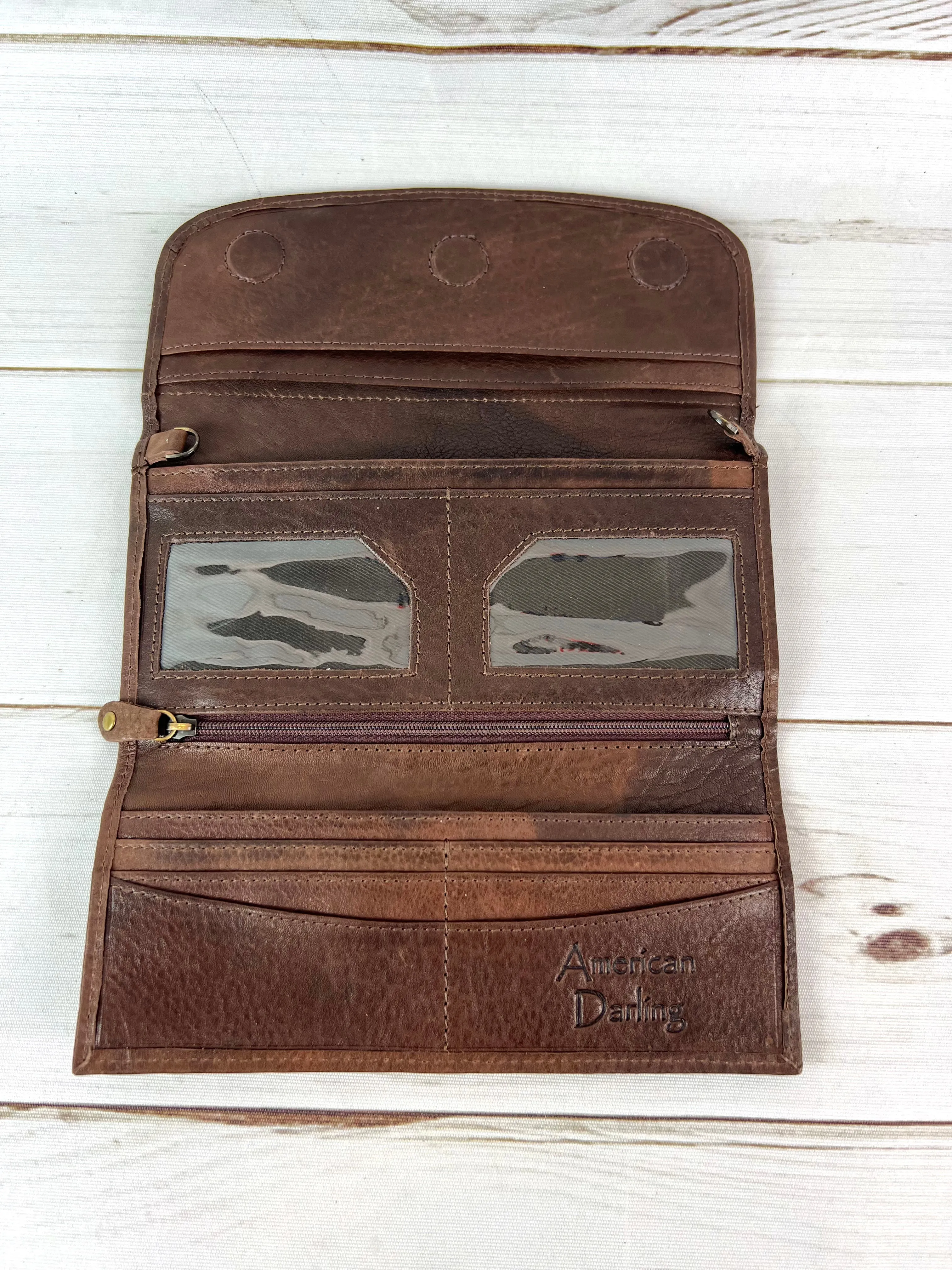 Tooled Sunflower Teal Dotted Accent Wallet
