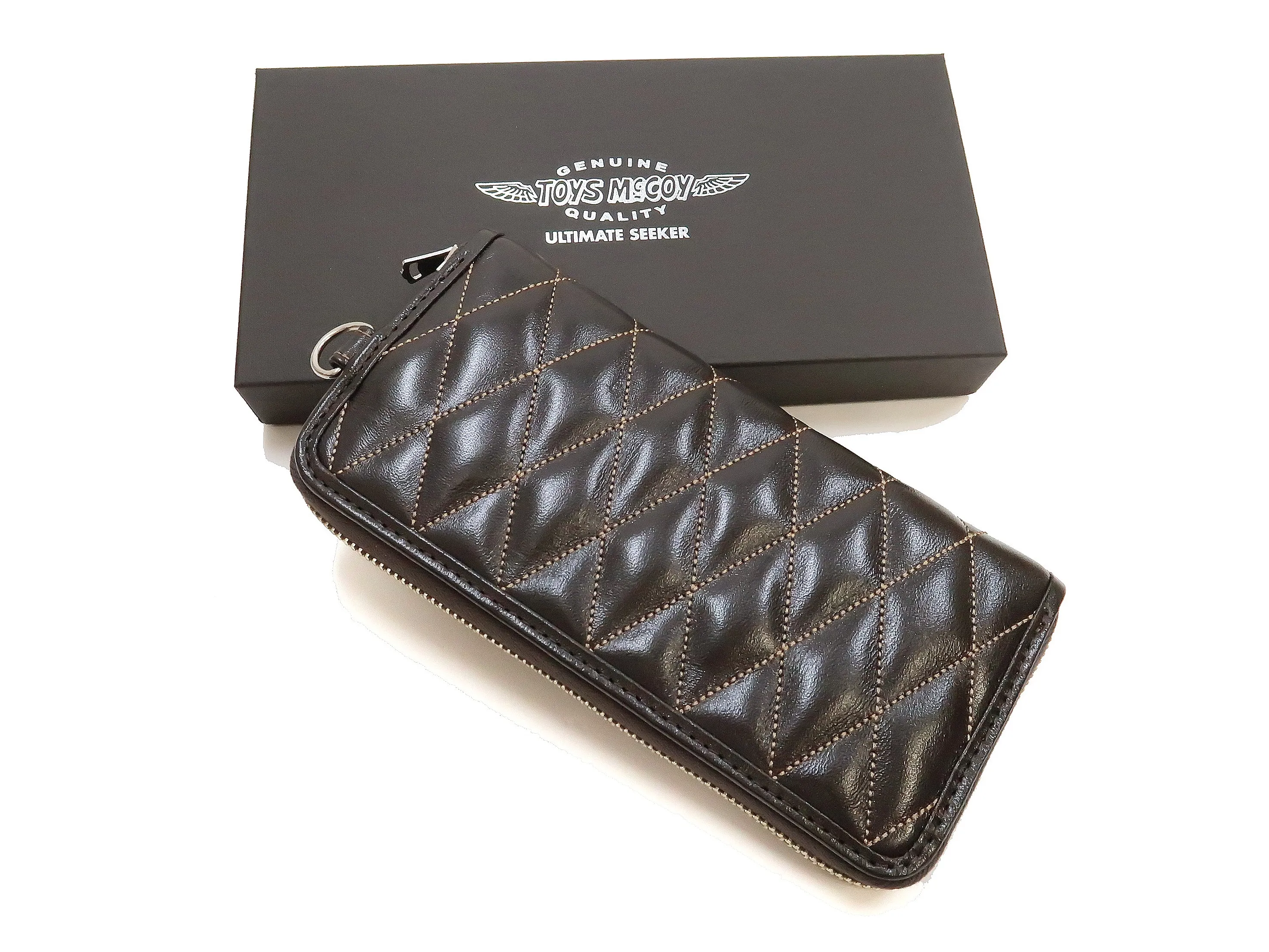 TOYS McCOY Zip-Around Long Leather Wallet Men's Casual Quilted Horsehide Leather Wallet with Three-Sided Zip TMA2506 050 Brown