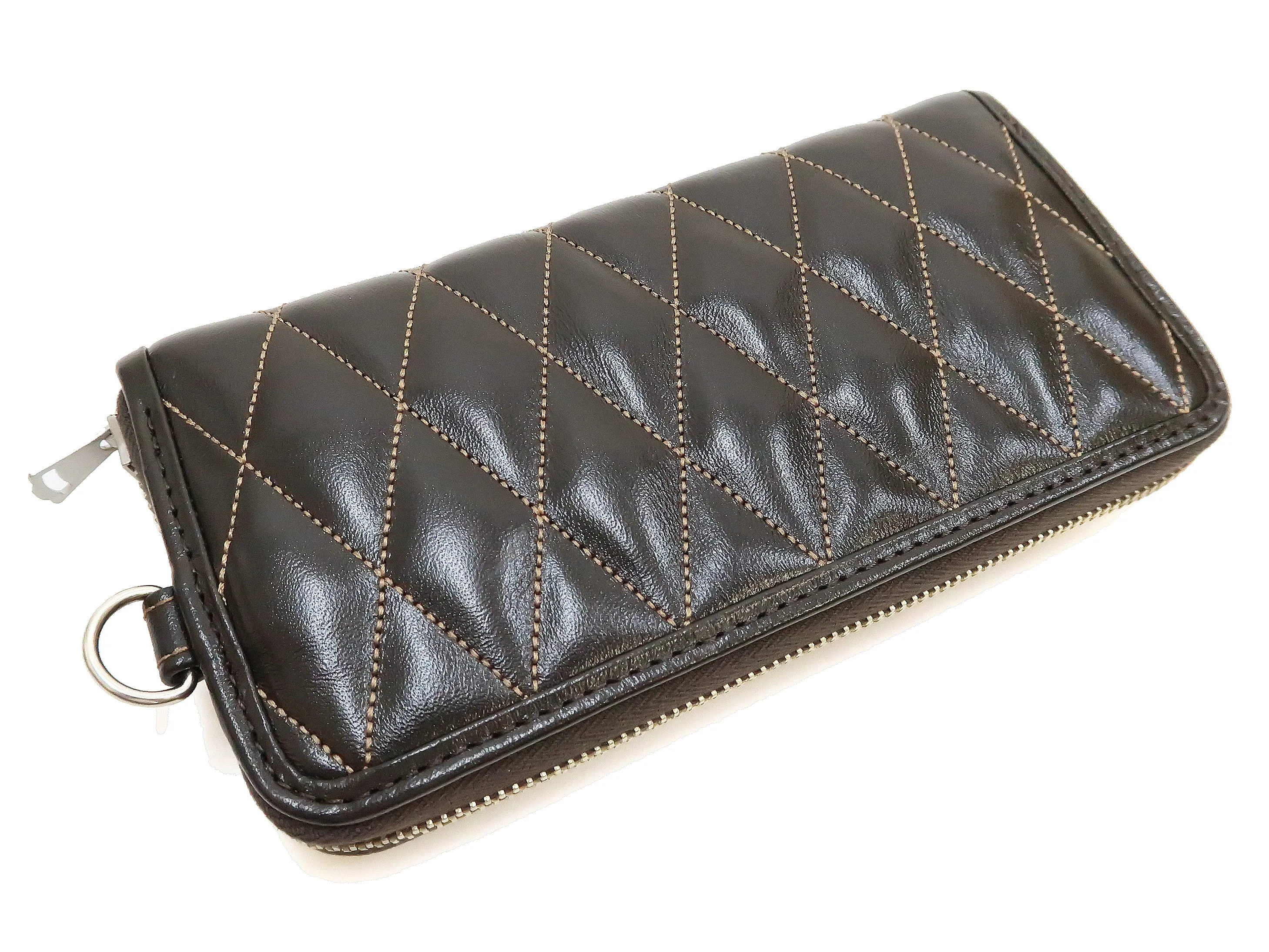 TOYS McCOY Zip-Around Long Leather Wallet Men's Casual Quilted Horsehide Leather Wallet with Three-Sided Zip TMA2506 050 Brown