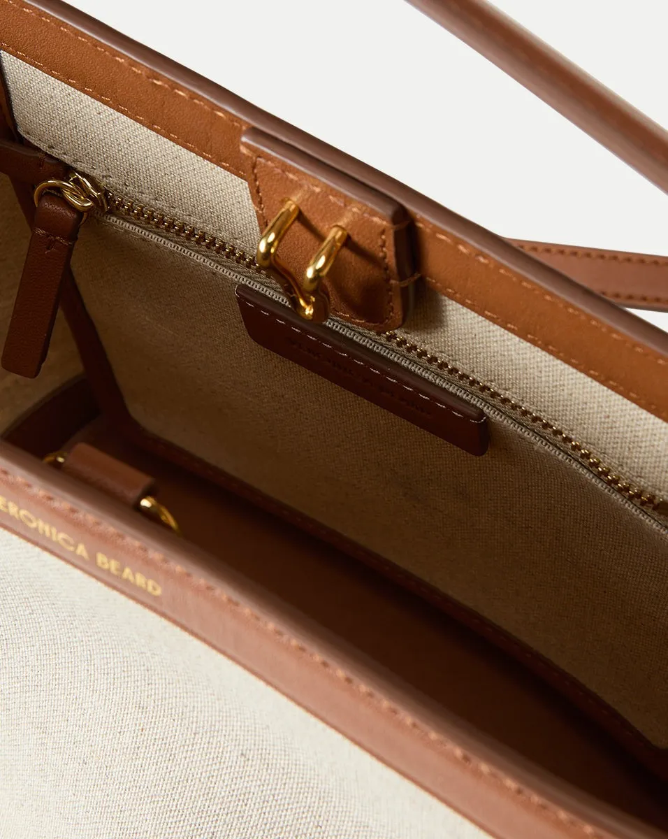 Veronica Beard Small Canvas Feedbag in Natural Linen/Hazelwood