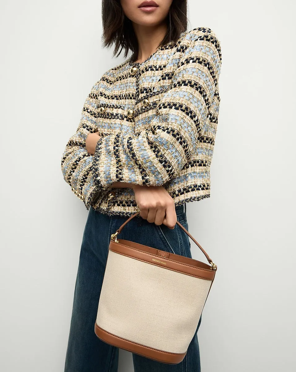 Veronica Beard Small Canvas Feedbag in Natural Linen/Hazelwood