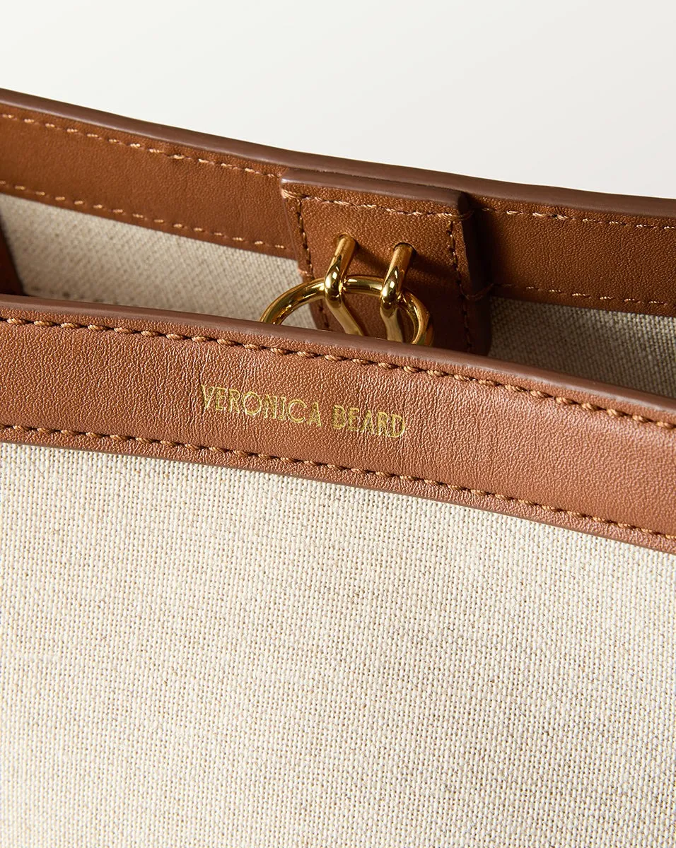 Veronica Beard Small Canvas Feedbag in Natural Linen/Hazelwood