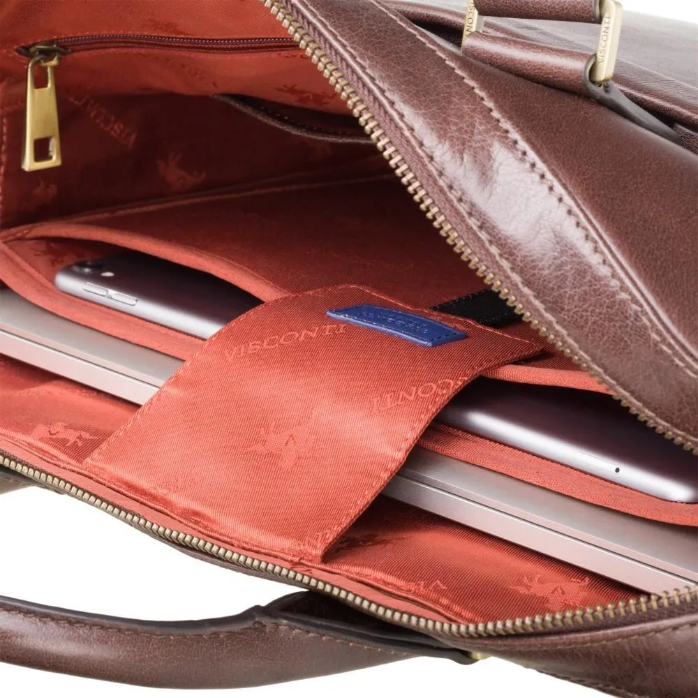 Victor 13" Leather Laptop Briefcase- Brown