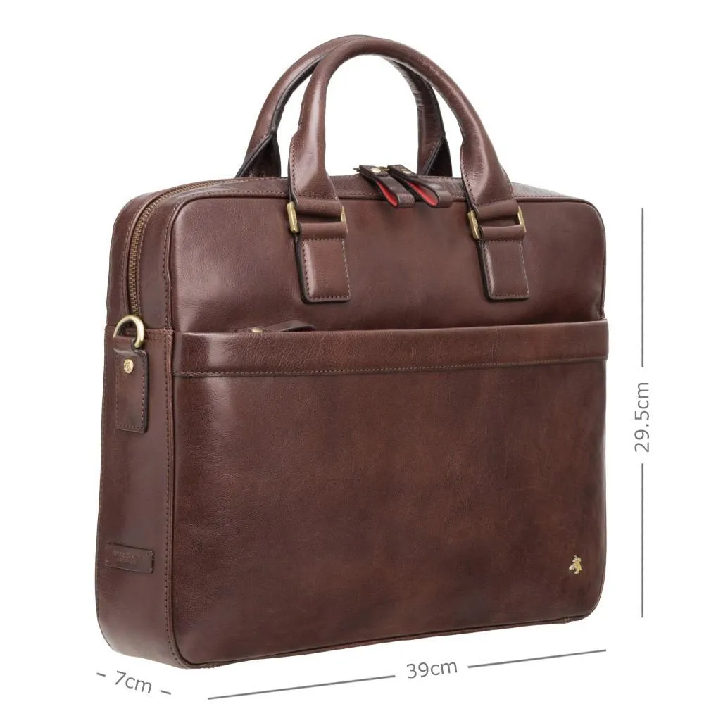 Victor 13" Leather Laptop Briefcase- Brown
