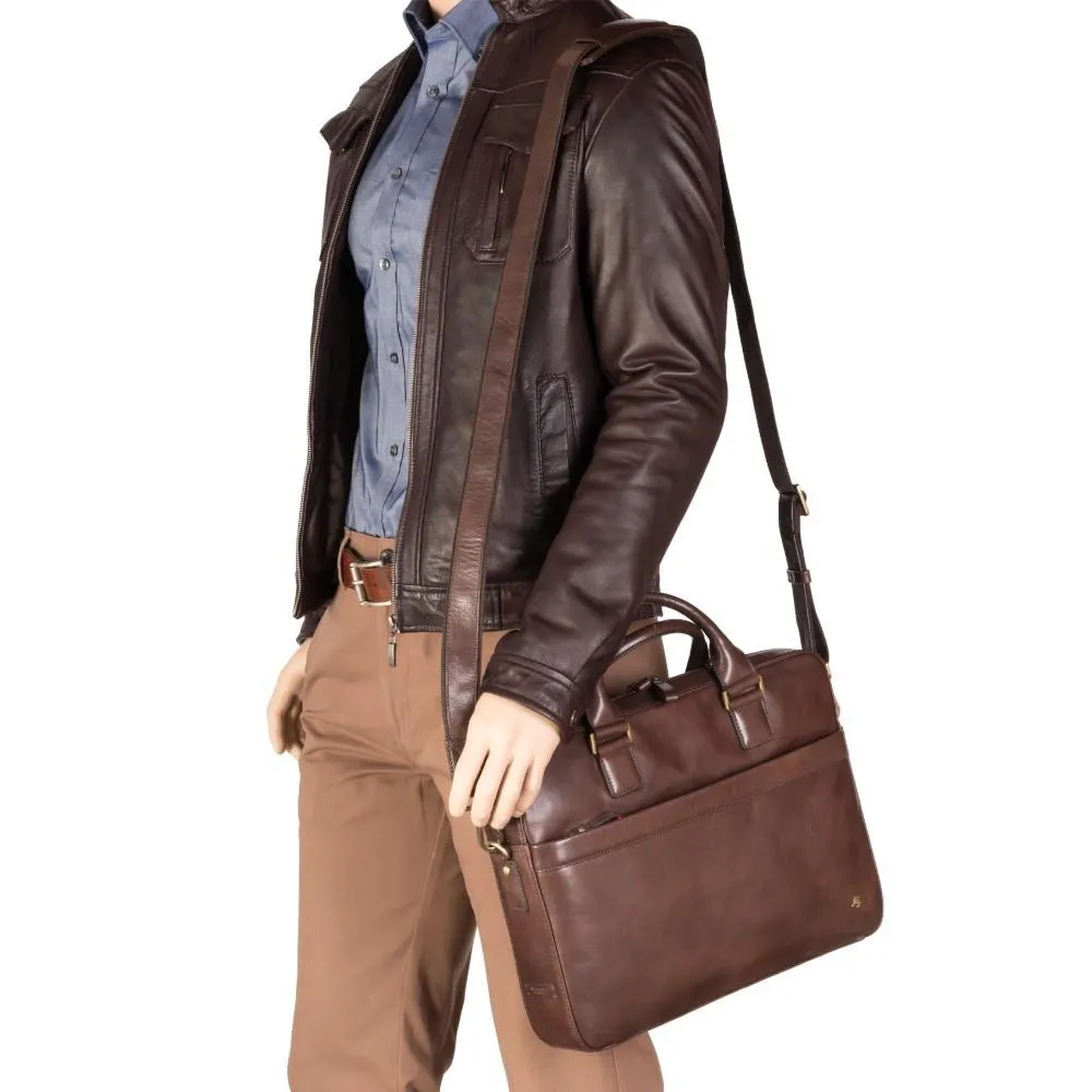 Victor 13" Leather Laptop Briefcase- Brown
