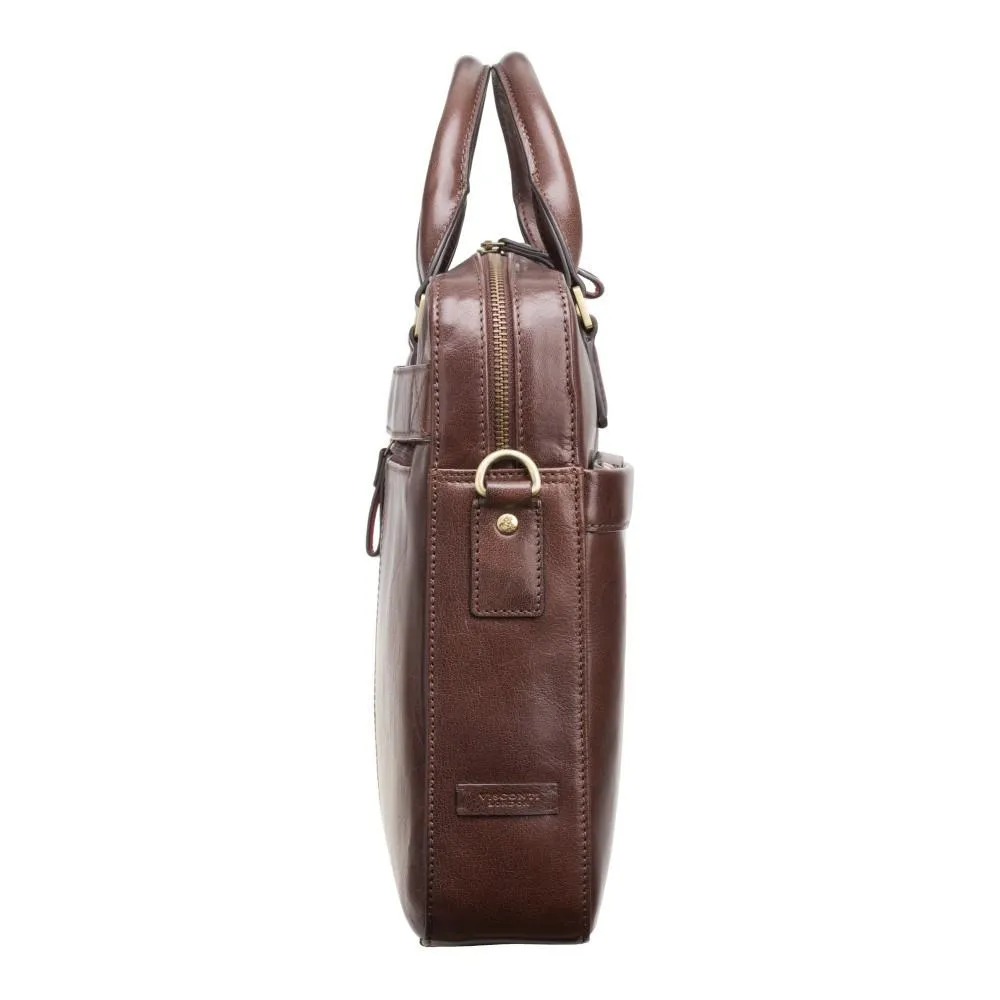 Victor 13" Leather Laptop Briefcase- Brown